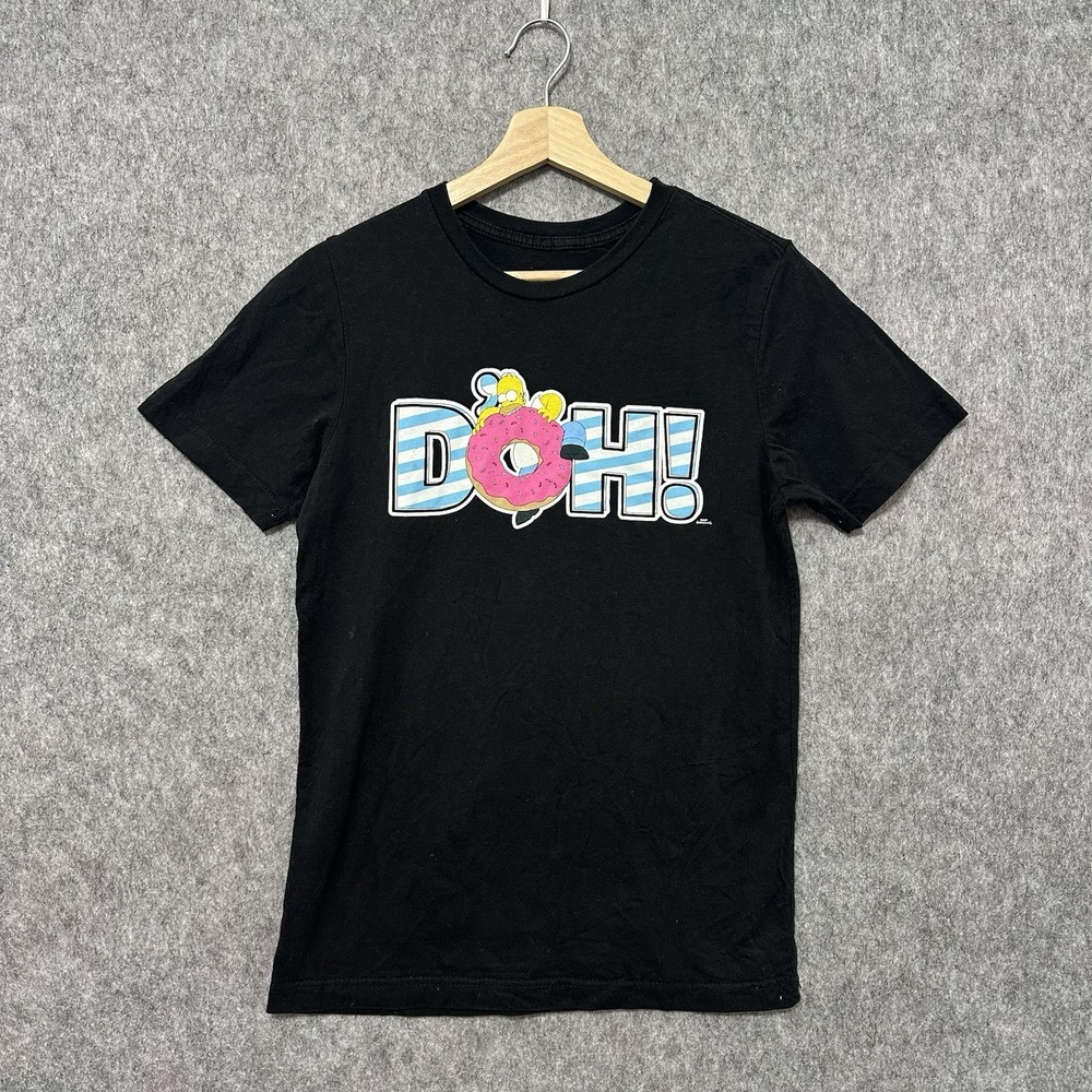 The Simpsons Doh! Homer Donut Graphic T-Shirt Black Unisex Size Small 2019